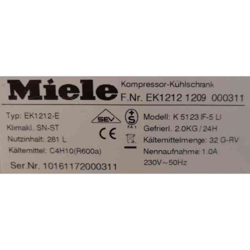 Miele Gefrierfachtür 250x480 für K5123-iF